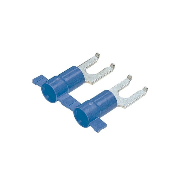 Fork Terminal, #8 Stud Size, 14 AWG, 600 V, Vinyl Insulated, Blue, Crimp Termination Only, 3000 PK